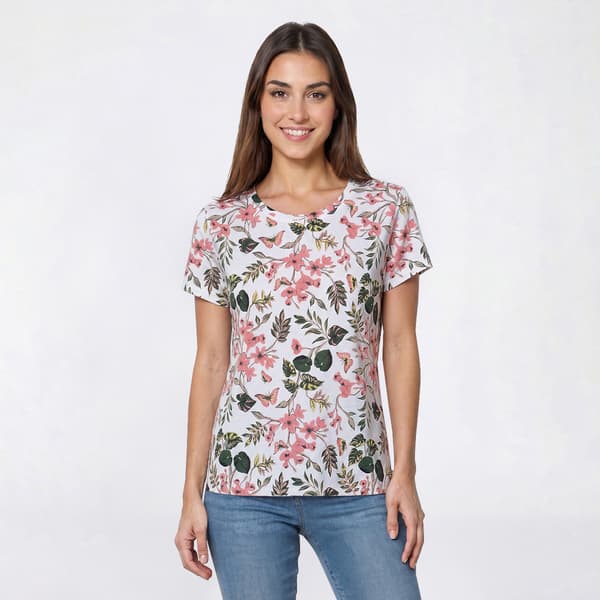 Petite Preswick & Moore(R) Short Sleeve Tropical Floral Tee - image 