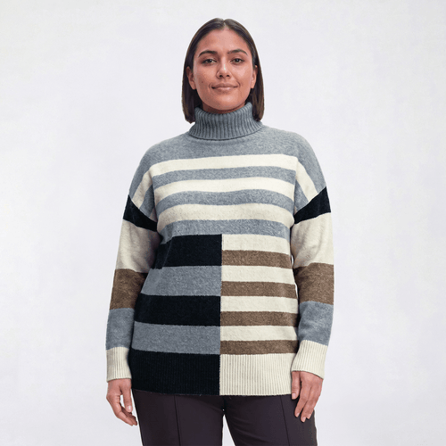 Plus Size Preswick & Moore® Stripe Tunic Turtle Neck Sweater