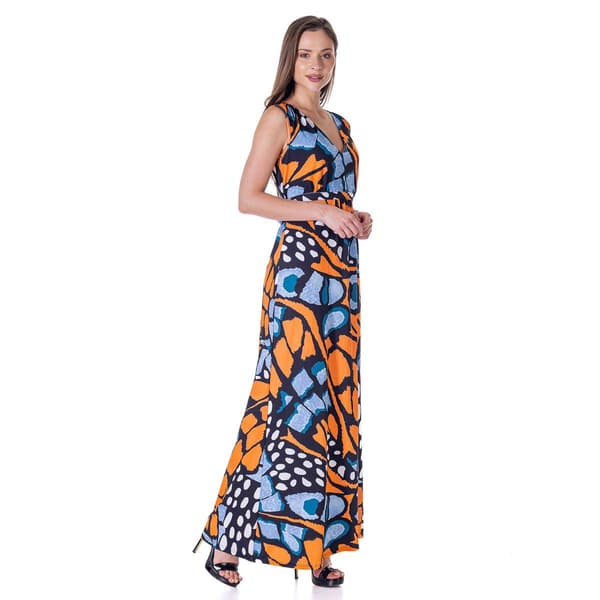 Womens 24/7 Comfort Apparel Butterfly Empire Waist Maxi Dress