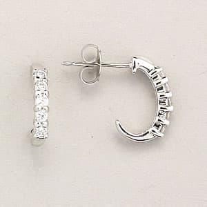Sterling Silver Rhodium Plated CZ J-Hoop Earrings - image 