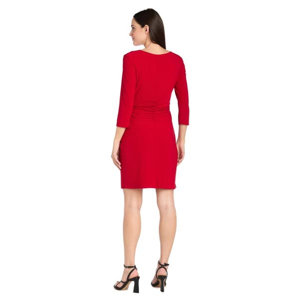 Petite R&M Richards Solid Wrap Dress w/ Gold & Silver Pendant