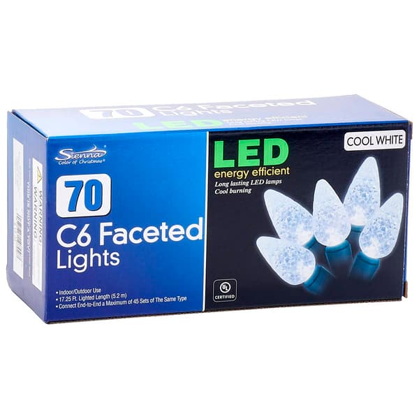 Sienna Cool White 70ct. LED Faceted C6 Christmas Lights - image 