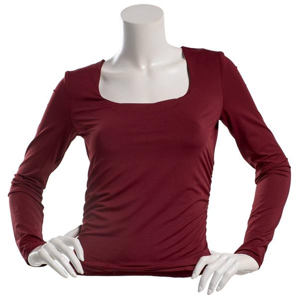 Juniors Love Tree Long Sleeve Scoop Neck Ruched Tee - image 