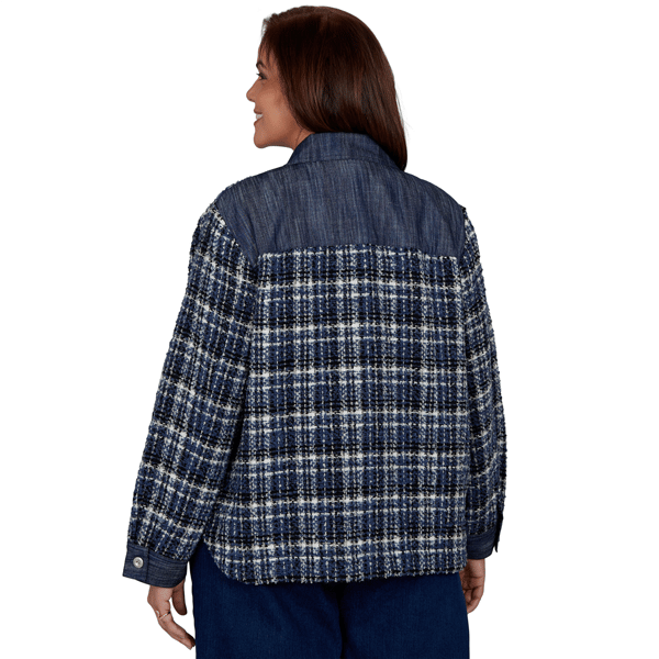 Plus Size Alfred Dunner Tuscany Denim Trim Plaid Eyelash Jacket - image 