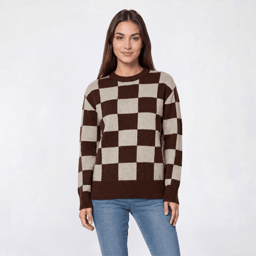 Plus Size Preswick & Moore(R) Long Sleeve Check Sweater