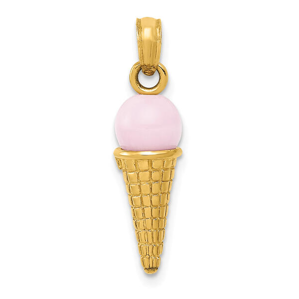 Unisex Gold Classics&#40;tm&#41; 14kt Gold 3D Pink Ice Cream Cone Charm - image 