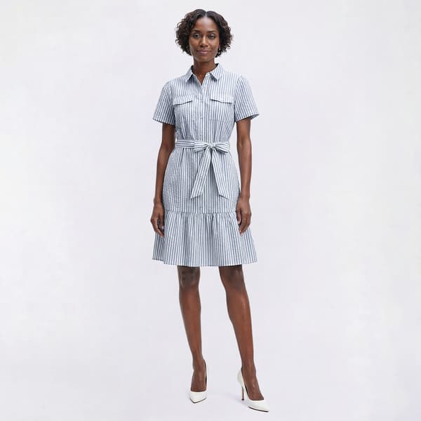 Womens Absolutely Famous Short Sleeve Flounce Hem Shirtdress - image 
