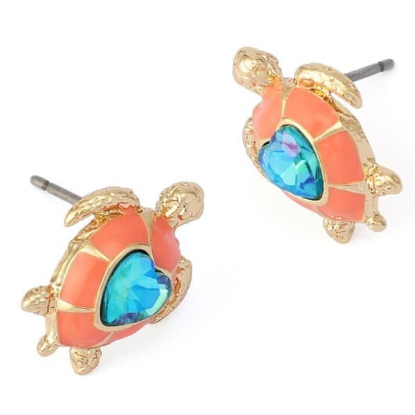 Betsey Johnson Cowabunga Orange Shell Turtle Stud Earrings