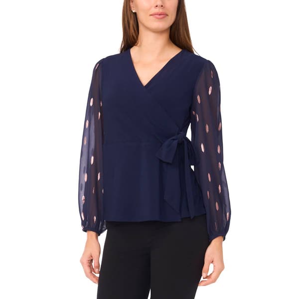 Womens MSK Long Sleeve Foil Dot Wrap Blouse - image 