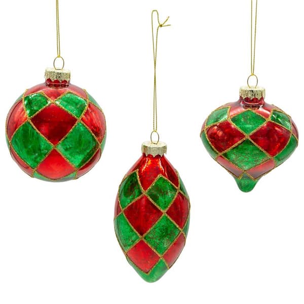 Kurt Adler 80 MM Green & Red Ball 3pc. Ornament Set - image 