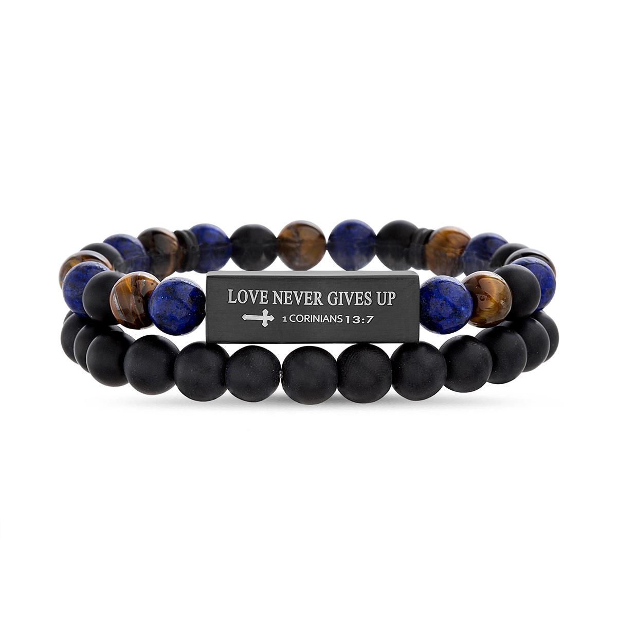 Mens Creed Stainless Steel Love Never Gives Up Bracelet Set