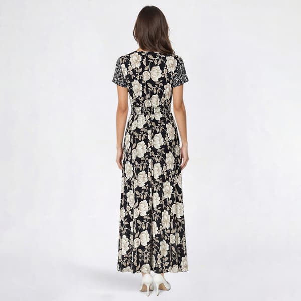 Womens Perceptions Short Sleeve V-Neck Floral Midi Dress