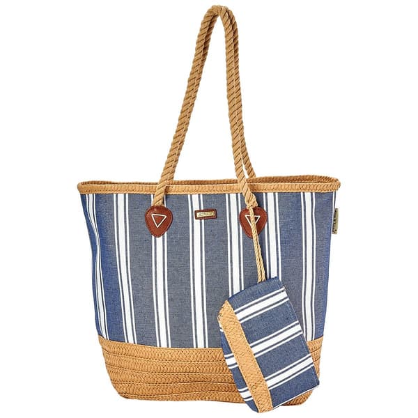 Caribbean Joe Blue Stripe Straw Tote