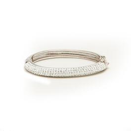 Kids Silver Plated & White Crystal Accent Bangle Bracelet