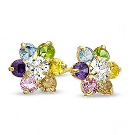 14kt. Yellow Gold Colorful CZ Flower Stud Earrings