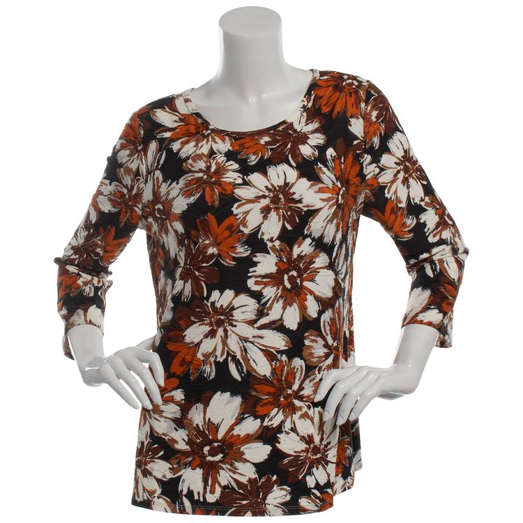 Plus Size Emily Daniels 3/4 Sleeve Floral Scoop Neck Blouse