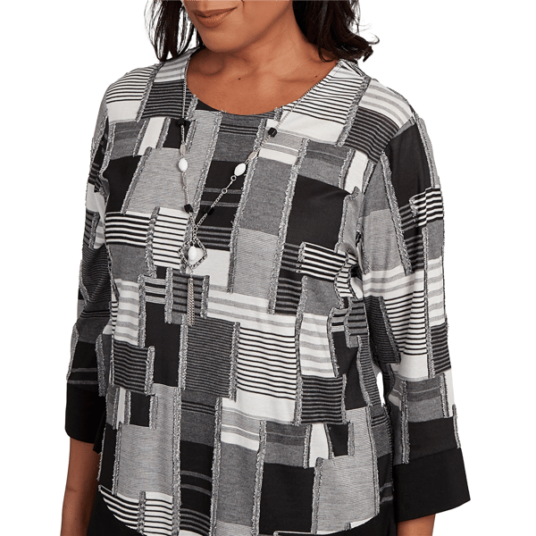 Womens Alfred Dunner Santa Barbara Patchwork Fringe Blouse