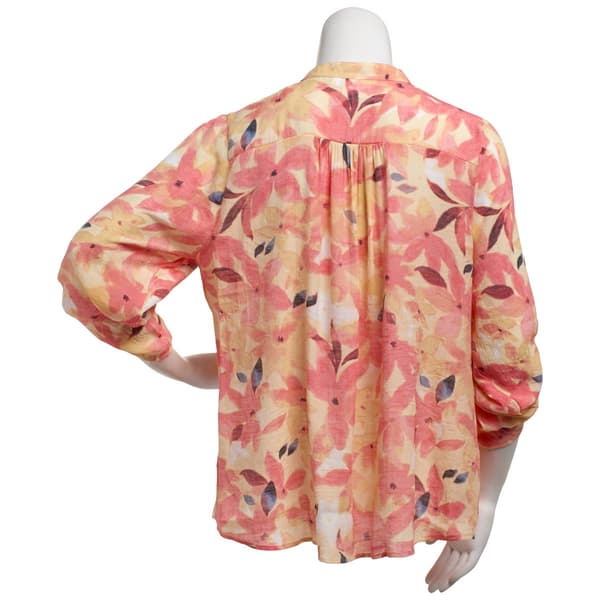 Plus Size Zac & Rachel 3/4 Sleeve Pleated Floral Blouse