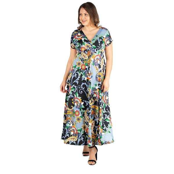 Plus Size 24/7 Comfort Apparel Floral & Paisley Print Maxi Dress