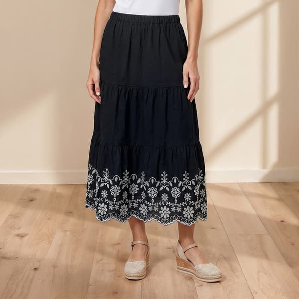 Womens Nanette Lepore Pull On Eyelet Hem Trim Tiered Midi Skirt