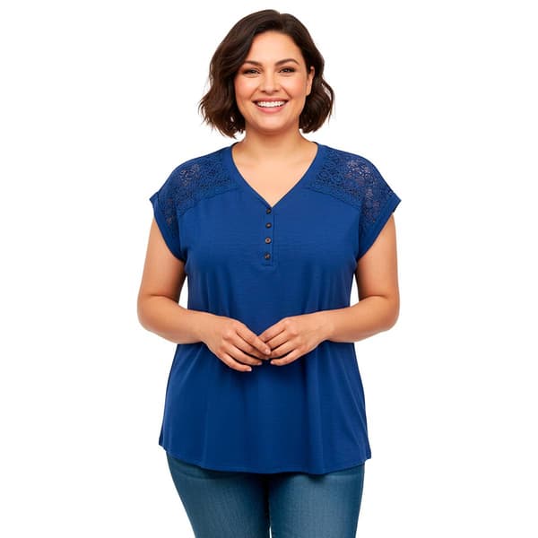 Plus Size Rio & Rian Dolman Sleeve Henley Crochet Lace Blouse