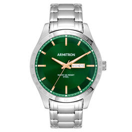 Mens Armitron Silver-Tone Green Dial Watch - 20-5174GNSV