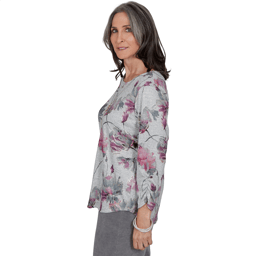 Womens Alfred Dunner Vail 3/4 Ruch Sleeves Floral Blouse