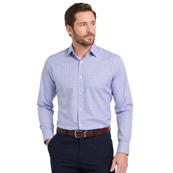 Mens Tom Baine Regular Fit Performance Blue Plaid Dress Shirt - image 