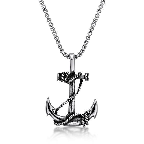 Mens Lynx Anchor Pendant Necklace