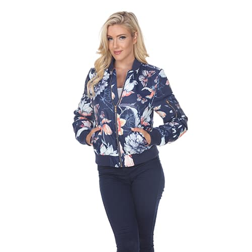 Womens White Mark Floral Bomber Jacket