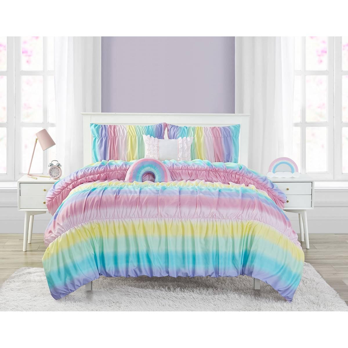 Alex & Bella Rainbow Rouched Microfiber Comforter Bedding...