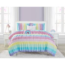 Alex &amp; Bella Rainbow Rouched Microfiber Comforter Bedding Set