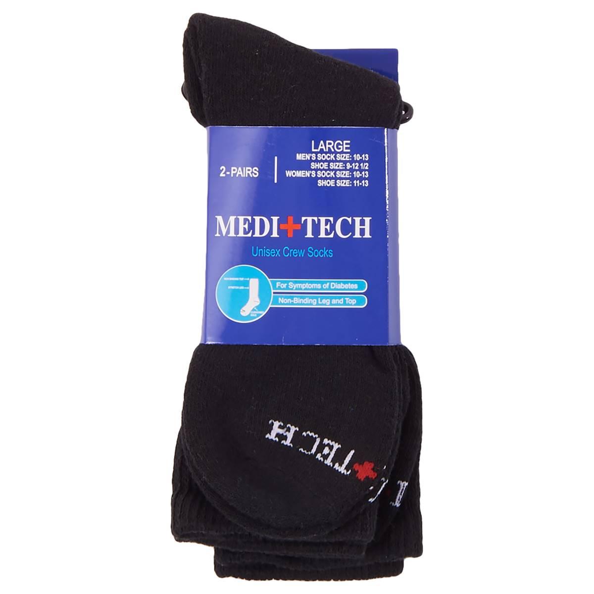 Mens Meditech 2pk. Diabetic Crew Socks - Black