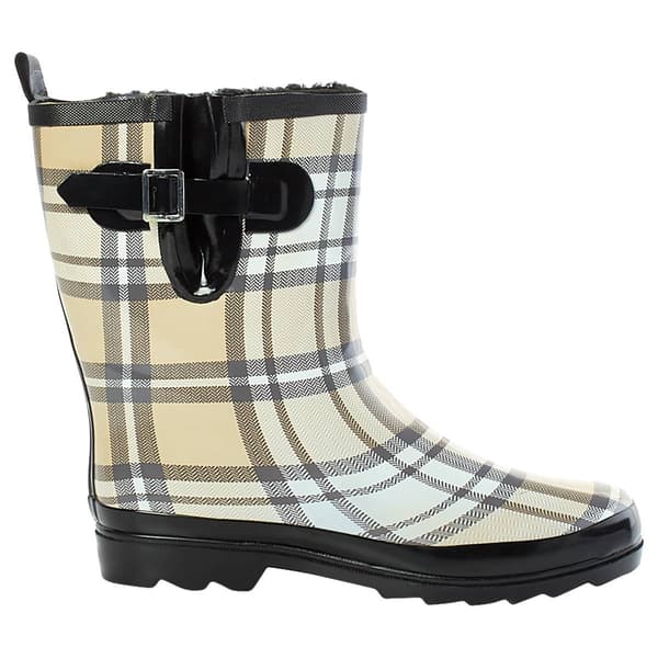 Womens Ella & Joy Mid Calf Lined Plaid Rainboots