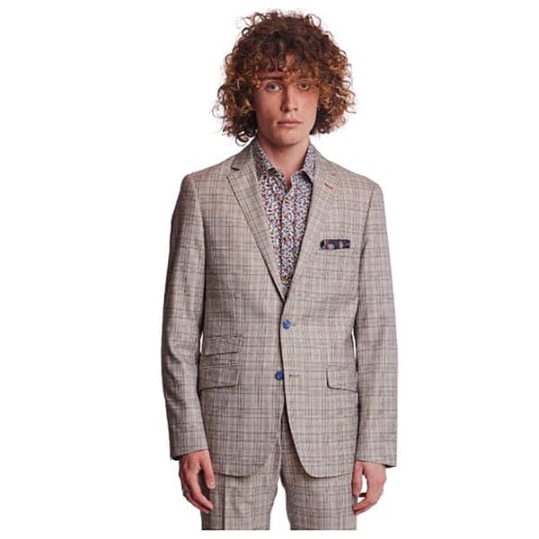 Mens Paisley & Gray&#174; Plaid Suit Jacket - Tan/Pink