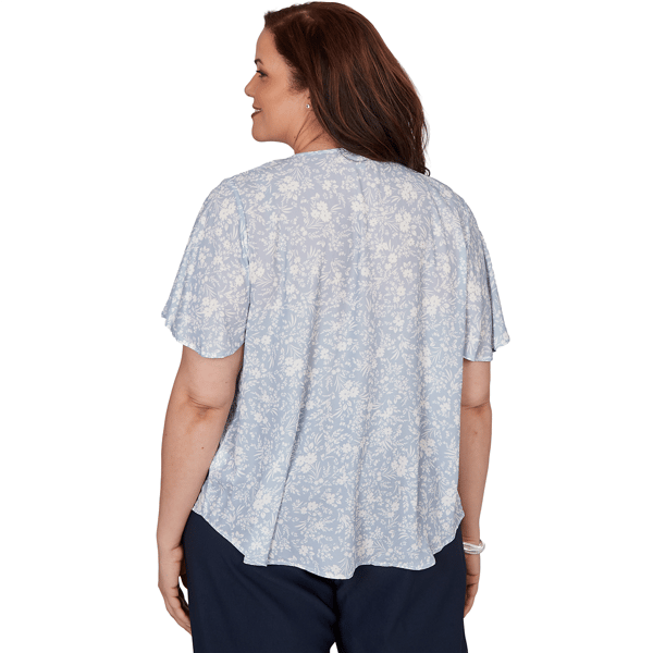 Plus Size Emaline Sapphire Serenade II Short Sleeve Floral Blouse