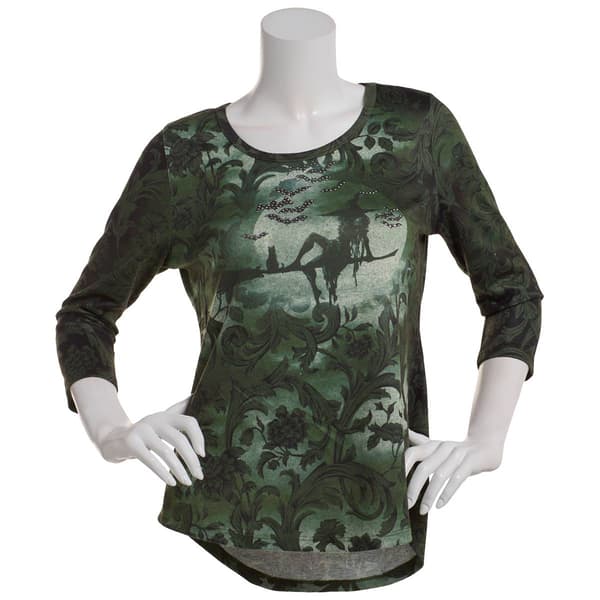 Womens OneWorld Wicked Night Witch Scoop Neck Shirttail Tee