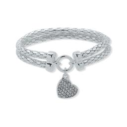 Nine West Silver-Tone Crystal Double Stretch Heart Bracelet