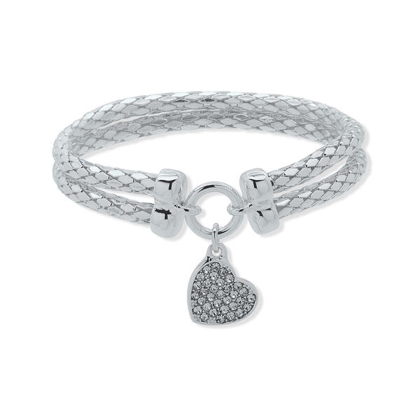 Nine West Silver-Tone Crystal Double Stretch Heart Bracelet - image 
