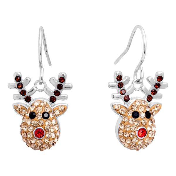 Athra Fine Silver Plated Crystal Reindeer Drop Earrings - image 