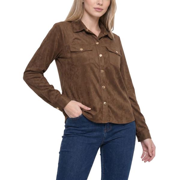 Womens NY Collection Long Sleeve Button Front Suede - image 