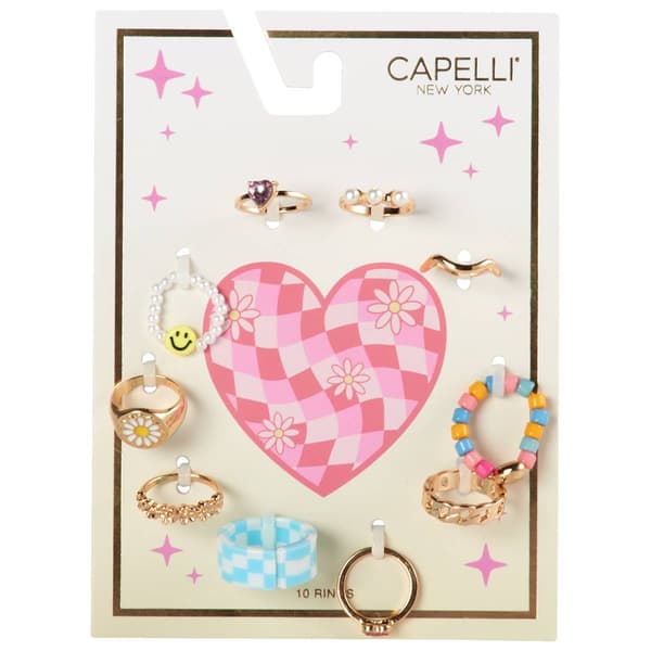 Girls Capelli&#40;R&#41; New York 10pk. Funky Mixed Gold Ring Set - image 