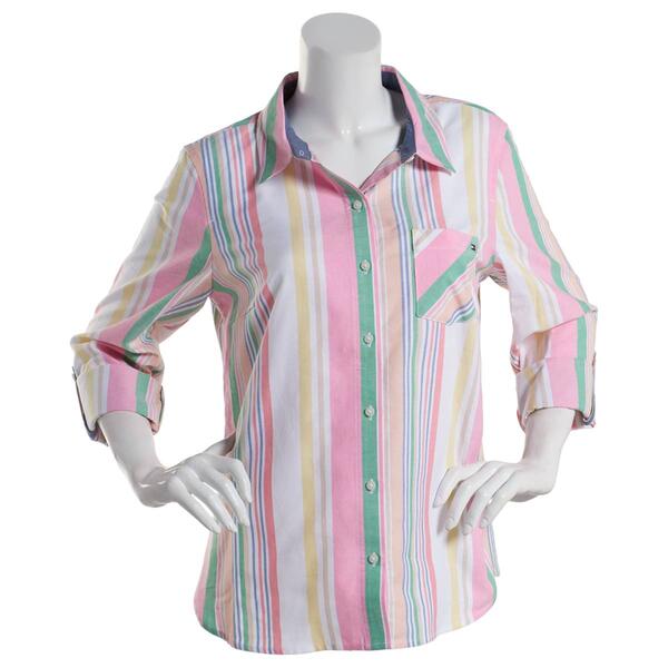 Womens Tommy Hilfiger Sport Multi Stripe 3/4 Roll Sleeve Shirt - image 