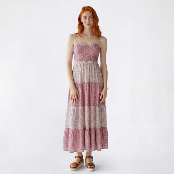 Juniors No Comment Mix Floral Tier Maxi Dress with Bust Cup - image 
