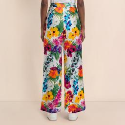Womens Nicole Miller Elastic Waist Pleated Tropical Floral Pants