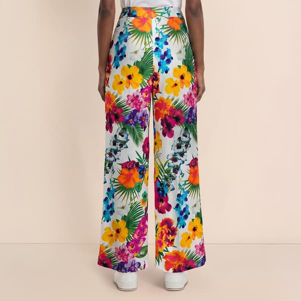 Womens Nicole Miller Elastic Waist Pleated Tropical Floral Pants