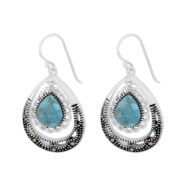 Marsala Genuine Marcasite Reconstituted Turquoise Drop Earrings - image 