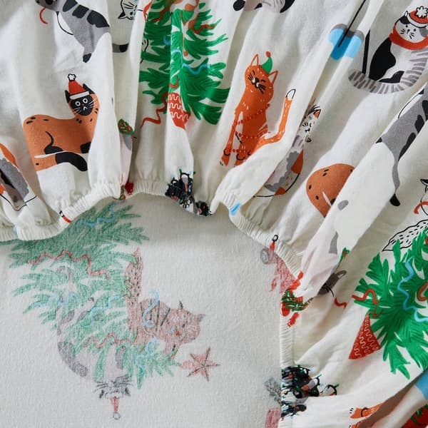 Freshfolds Cotton Cat Festivities Holiday 4pc. Flannel Sheet Set
