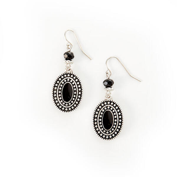 Ruby Rd. Silver-Tone Black Epoxy Oval Earrings - image 