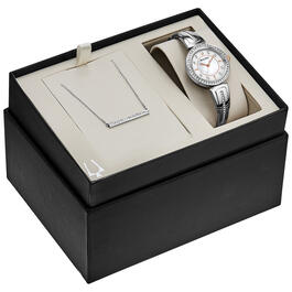 Womens Bulova Crystal Accent Watch and Necklace Box Set - 98X126